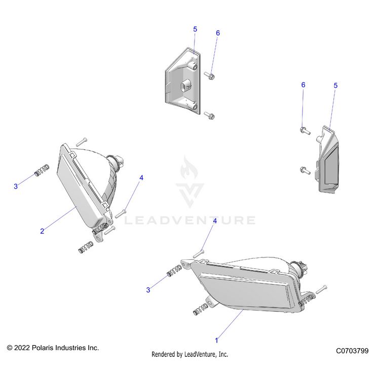 An Image of a Genuine Polaris Parts Schematic Diagram showing the schematic - ELECTRICAL: HEADLIGHTS AND TAILLIGHTS - 2023 POLARIS GENERAL XP 4 1000 PREMIUM