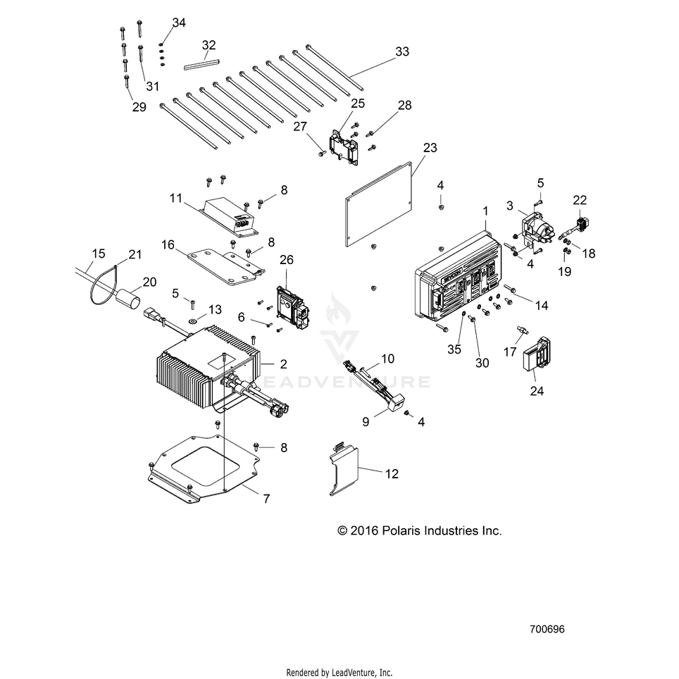 An Image of a Genuine Polaris Parts Schematic Diagram showing the schematic - ELECTRICAL: MODULES & CONTROLLERS - 2016 POLARIS RANGER EV LIION