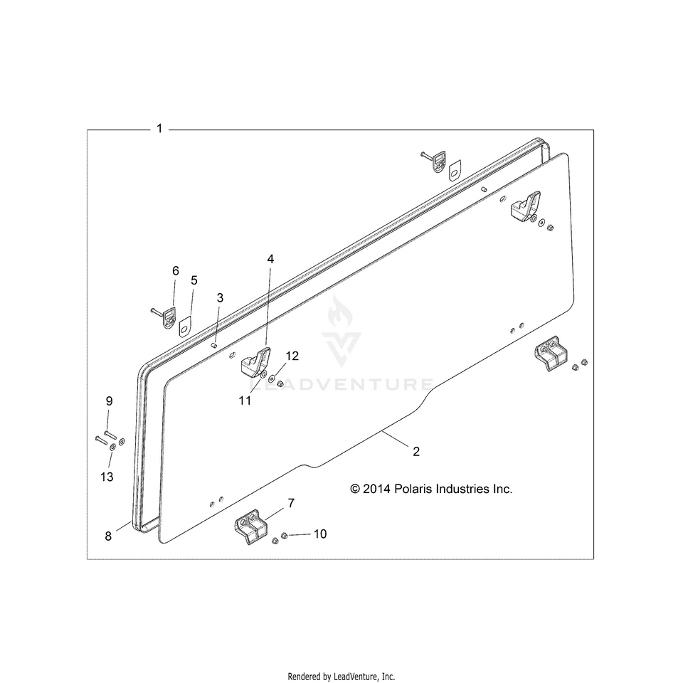 An Image of a Genuine Polaris Parts Schematic Diagram showing the schematic - BODY: REAR WINDOW - 2016 POLARIS RANGER 900 XP