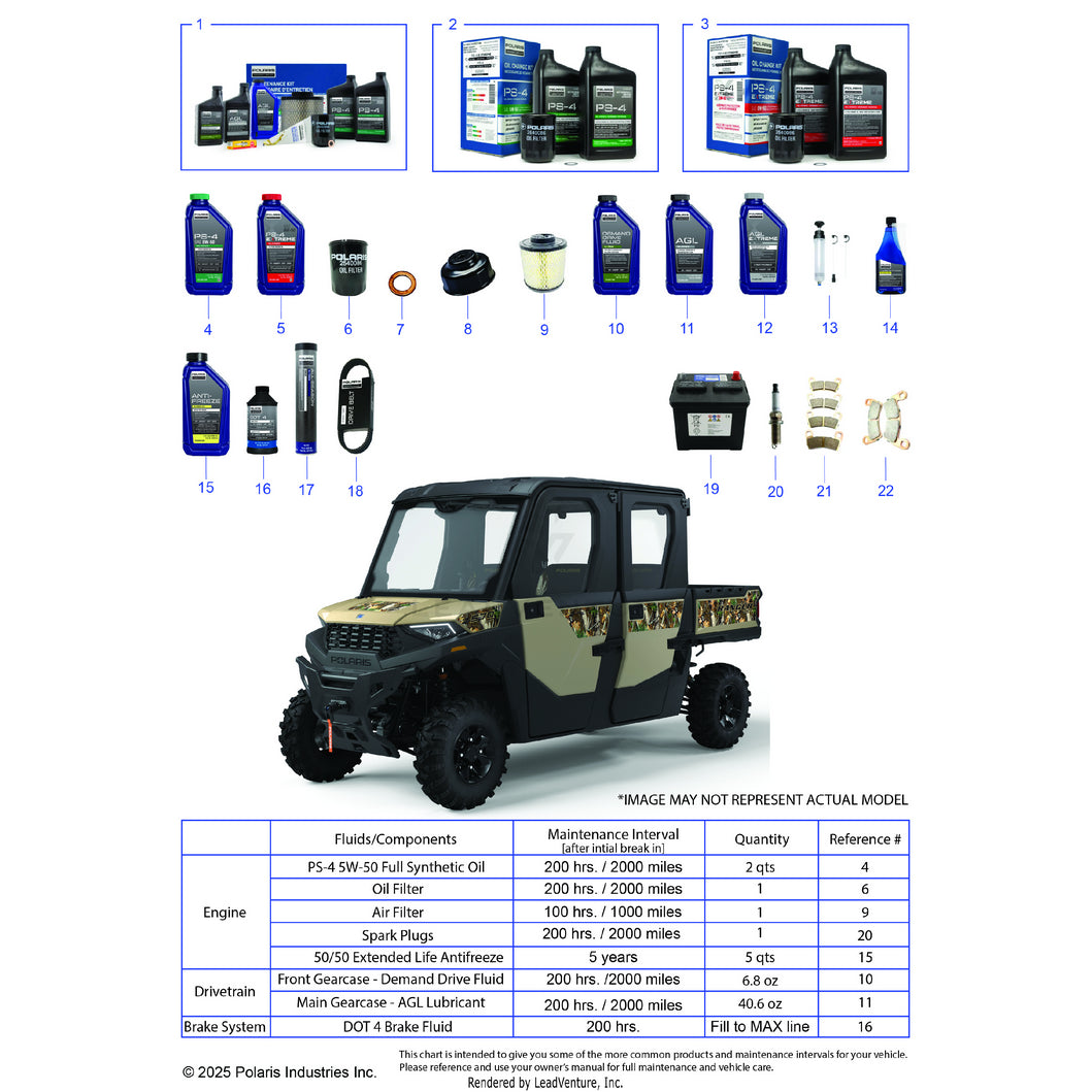 An Image of a Genuine Polaris Parts Schematic Diagram showing the schematic - *SERVICE & MAINTENANCE - 2025 POLARIS RANGER 570 CREW NORTHSTAR