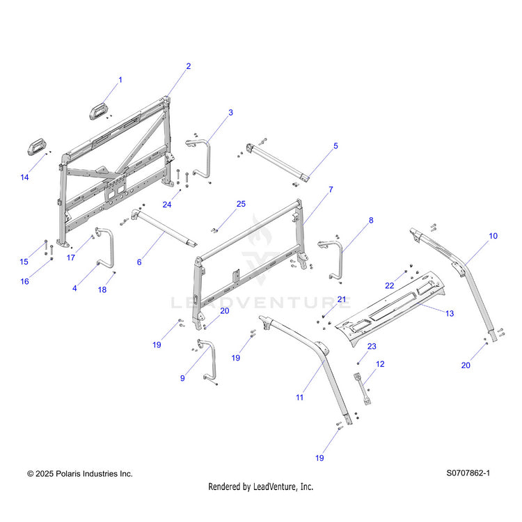 An Image of a Genuine Polaris Parts Schematic Diagram showing the schematic - CHASSIS: CAB FRAME - 2026 POLARIS RANGER 1000 CREW