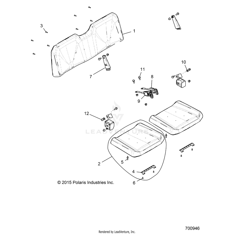 An Image of a Genuine Polaris Parts Schematic Diagram showing the schematic - BODY: SEAT - 2016 POLARIS RANGER 570