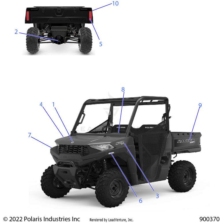 An Image of a Genuine Polaris Parts Schematic Diagram showing the schematic - BODY: DECALS GRAPHIC - 2022 POLARIS RANGER 570 RIDE COMMAND