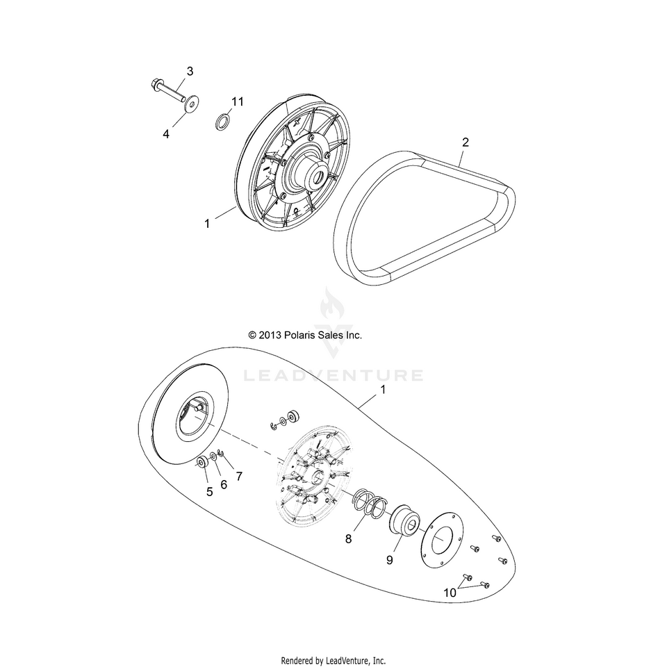 An Image of a Genuine Polaris Parts Schematic Diagram showing the schematic - DRIVE TRAIN: CLUTCH SECONDARY - 2016 POLARIS RANGER 900 XP