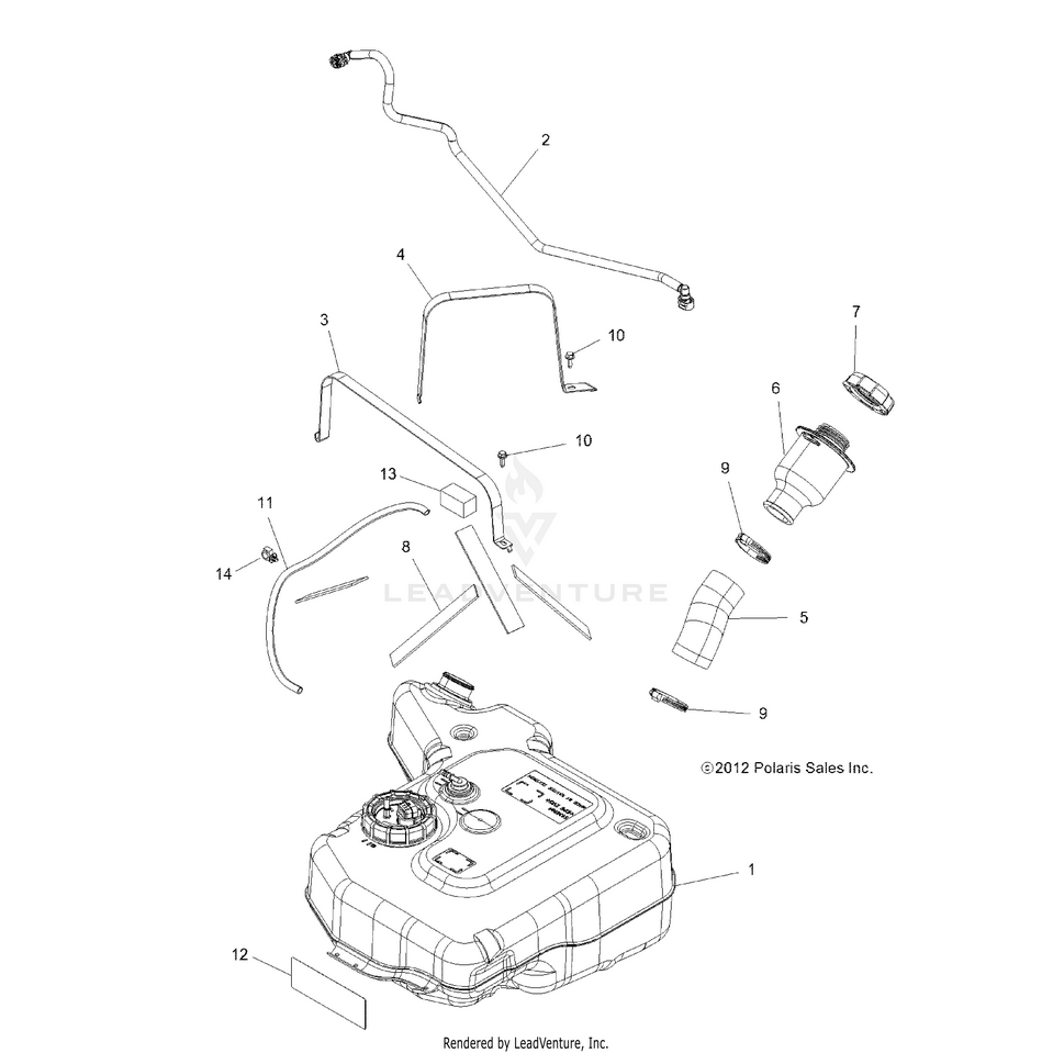 An Image of a Genuine Polaris Parts Schematic Diagram showing the schematic - BODY: FUEL TANK - 2017 POLARIS RANGER XP 1000