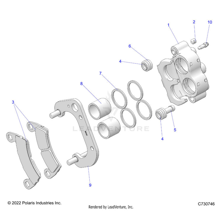 An Image of a Genuine Polaris Parts Schematic Diagram showing the schematic - BRAKES: CALIPER FRONT - 2025 POLARIS RANGER 570 CREW