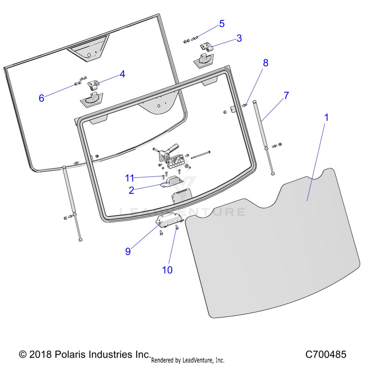 An Image of a Genuine Polaris Parts Schematic Diagram showing the schematic - OPTION: WINDSHIELD PREM TIP OUT - 2020 POLARIS RANGER CREW XP 1000 NORTHSTAR FC