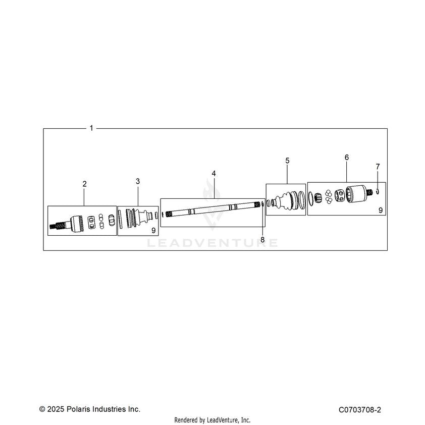 An Image of a Genuine Polaris Parts Schematic Diagram showing the schematic - DRIVE TRAIN: FRONT HALF SHAFT - 2026 POLARIS GENERAL XP 4 1000 ULTIMATE