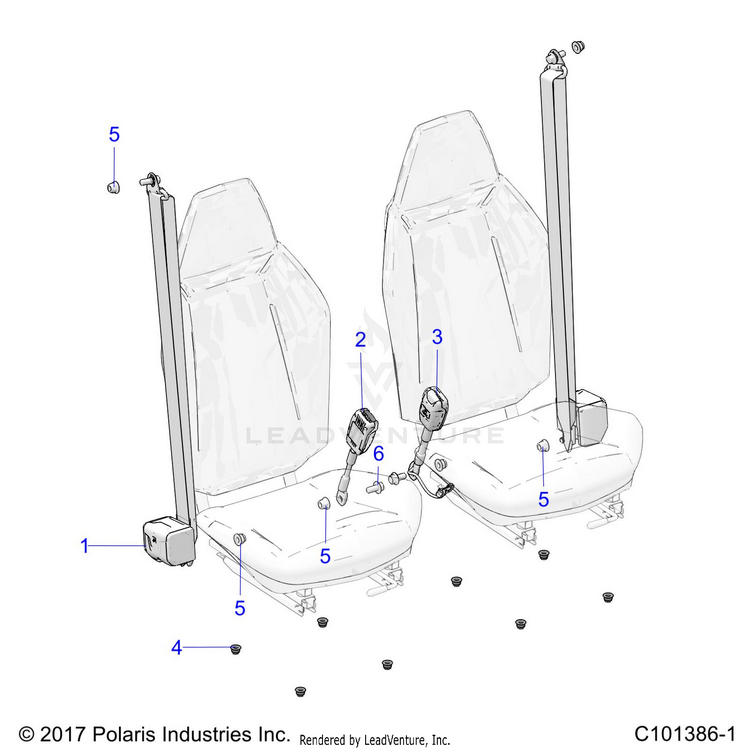 An Image of a Genuine Polaris Parts Schematic Diagram showing the schematic - BODY: SEAT BELTS - 2024 POLARIS RANGER 150 EFI