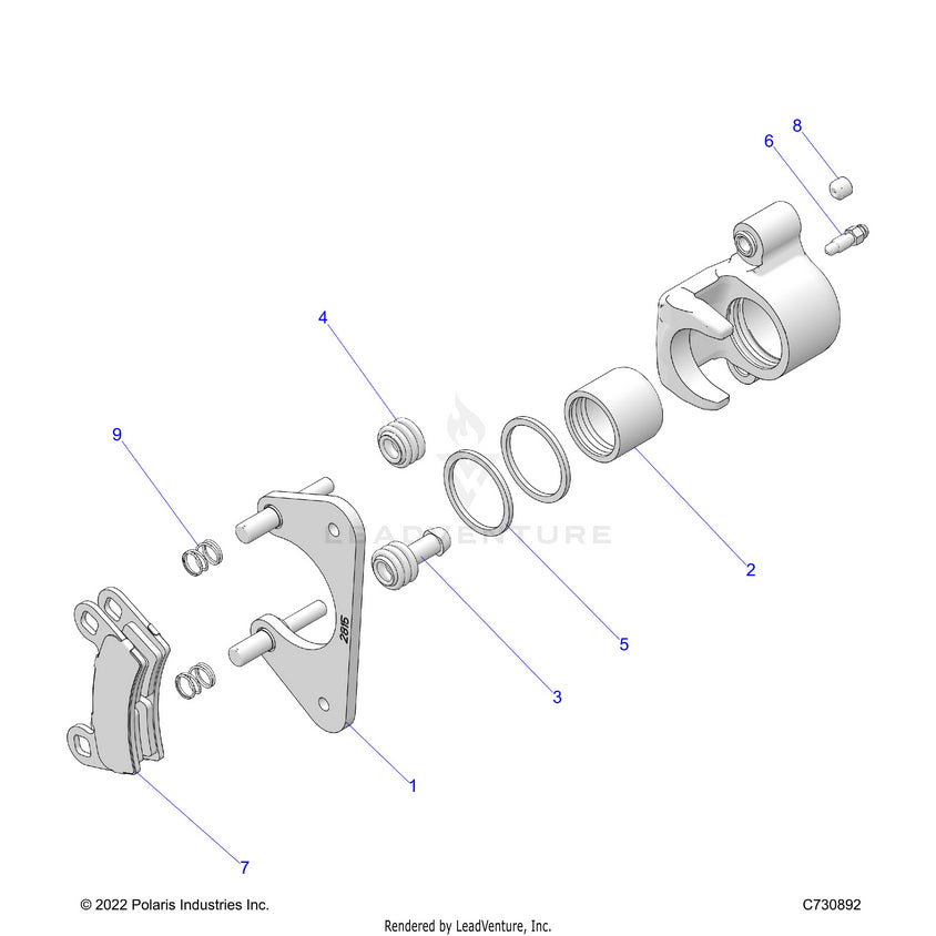 An Image of a Genuine Polaris Parts Schematic Diagram showing the schematic - BRAKES: REAR CALIPER - 2023 POLARIS RANGER 1000 PREMIUM EPS