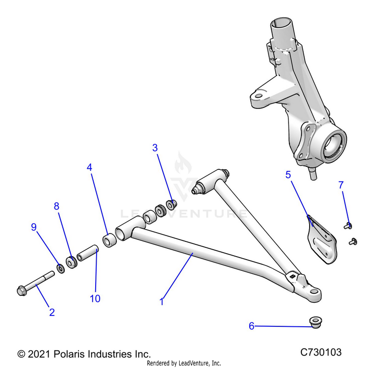 An Image of a Genuine Polaris Parts Schematic Diagram showing the schematic - SUSPENSION: A-ARM & STRUT MOUNTING - 2024 POLARIS RANGER 570 PREMIUM