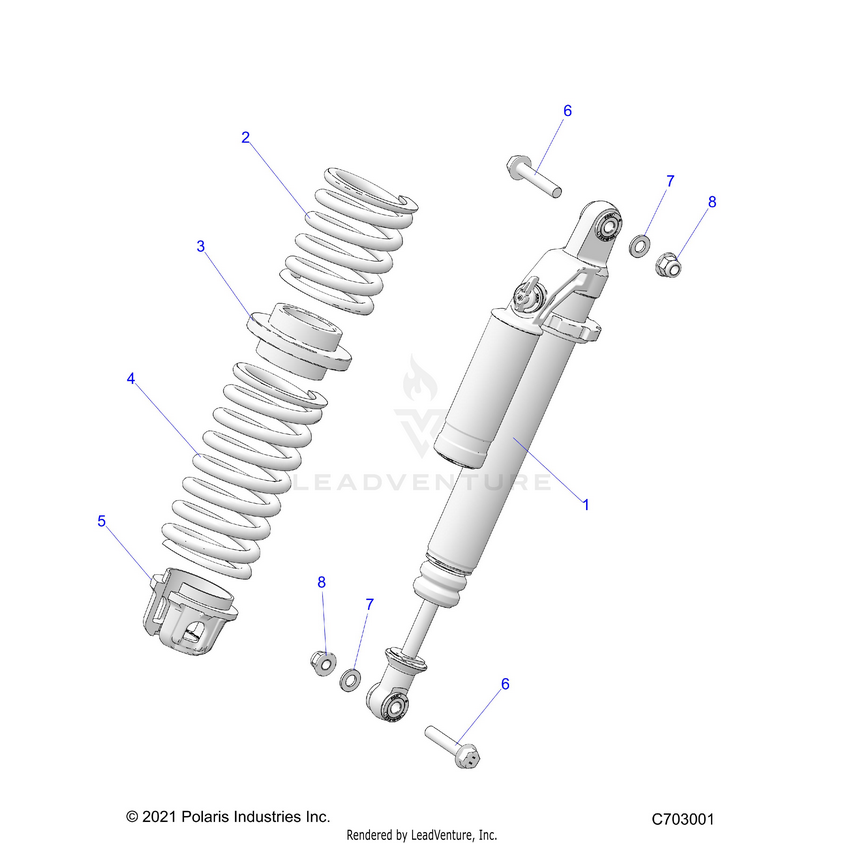 An Image of a Genuine Polaris Parts Schematic Diagram showing the schematic - SUSPENSION: FRONT SHOCK MOUNTING - 2025 POLARIS XPEDITION ADV 5 NORTHSTAR