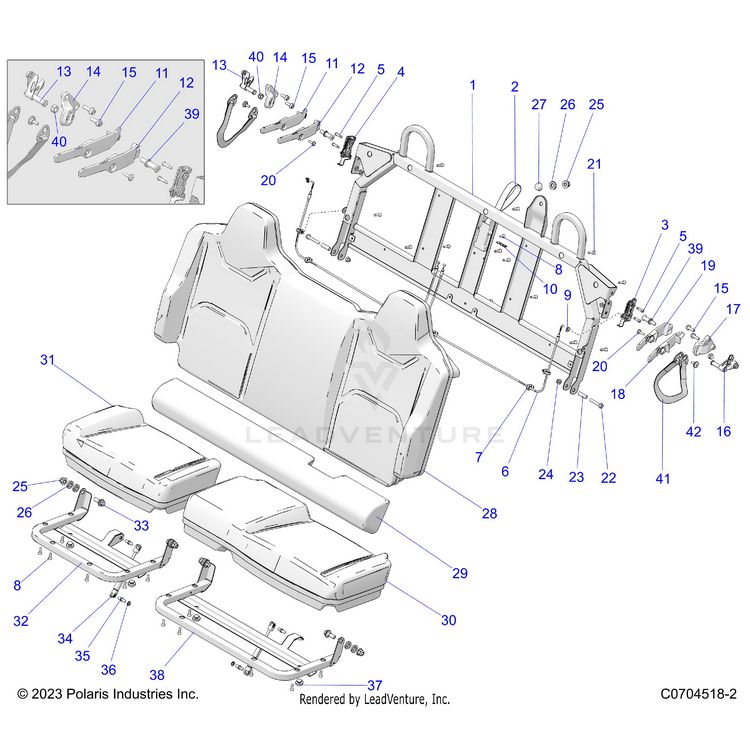 An Image of a Genuine Polaris Parts Schematic Diagram showing the schematic - BODY: SEAT ASM. REAR - 2024 POLARIS XPEDITION ADV 5 ULTIMATE