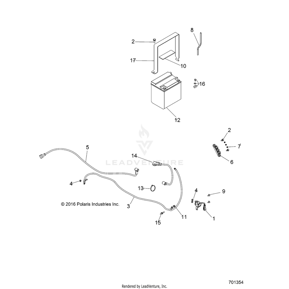 An Image of a Genuine Polaris Parts Schematic Diagram showing the schematic - ELECTRICAL: BATTERY - 2017 POLARIS RANGER 570 EPS HDPE