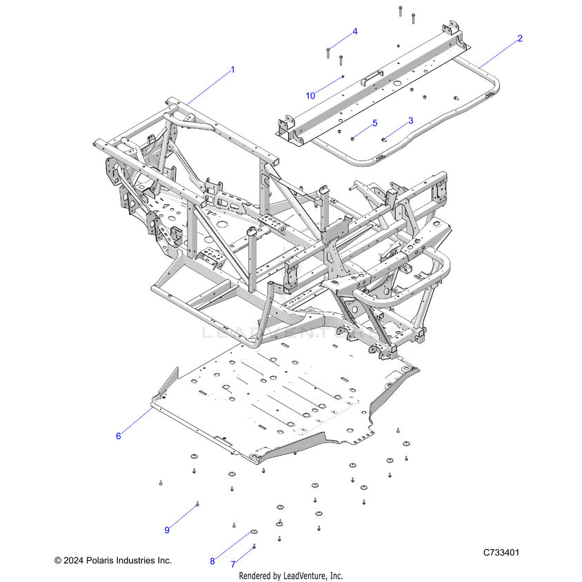 An Image of a Genuine Polaris Parts Schematic Diagram showing the schematic - CHASSIS: FRAME - 2025 POLARIS RANGER 570 PREMIUM