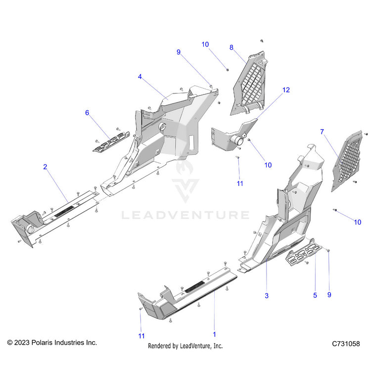 An Image of a Genuine Polaris Parts Schematic Diagram showing the schematic - BODY: REAR FENDERS & ROCKERS - 2026 POLARIS RANGER XD 1500 NORTHSTAR ULTIMATE