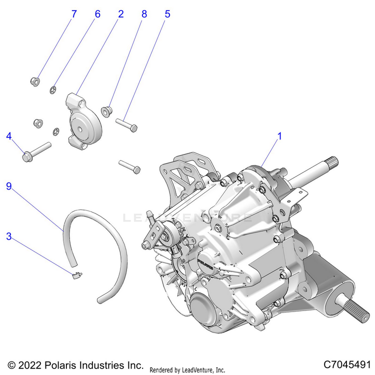 An Image of a Genuine Polaris Parts Schematic Diagram showing the schematic - DRIVE TRAIN: MAIN GEARCASE MOUNTING - 2022 POLARIS RANGER 500