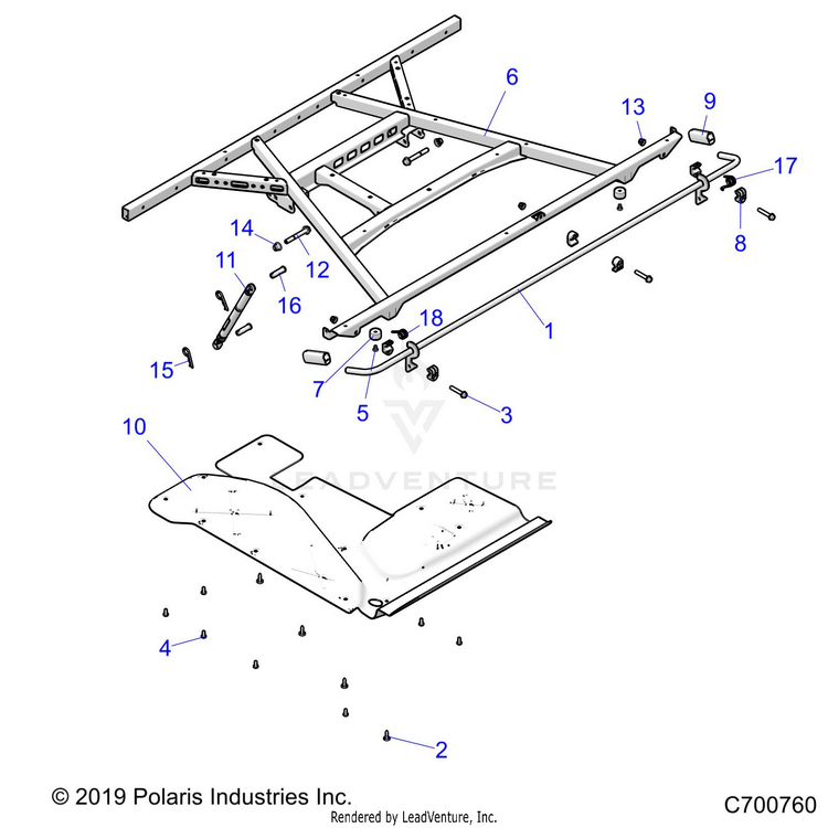 An Image of a Genuine Polaris Parts Schematic Diagram showing the schematic - BODY: BOX MOUNTING - 2020 POLARIS RANGER CREW 1000 FULL SIZE EPS FO