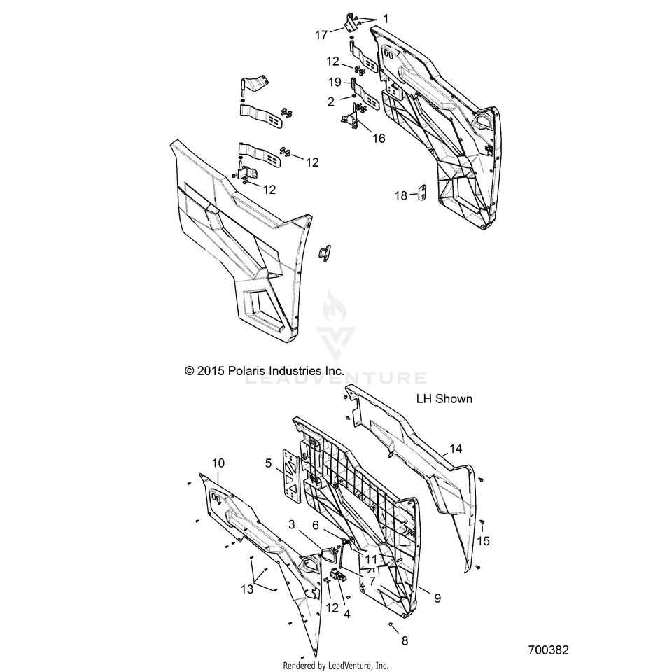 An Image of a Genuine Polaris Parts Schematic Diagram showing the schematic - BODY: DOOR HALF - 2016 POLARIS RANGER 900 XP