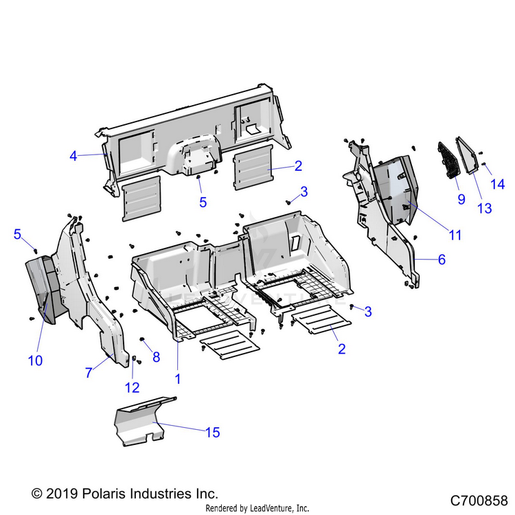An Image of a Genuine Polaris Parts Schematic Diagram showing the schematic - BODY: REAR CLOSEOFF AND FENDERS - 2022 POLARIS GENERAL XP 1000 DELUXE RIDE COMMAND