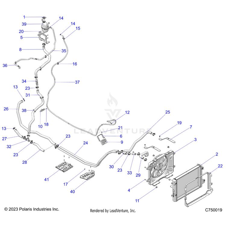 An Image of a Genuine Polaris Parts Schematic Diagram showing the schematic - ENGINE: COOLING - 2025 POLARIS XPEDITION ADV NORTHSTAR