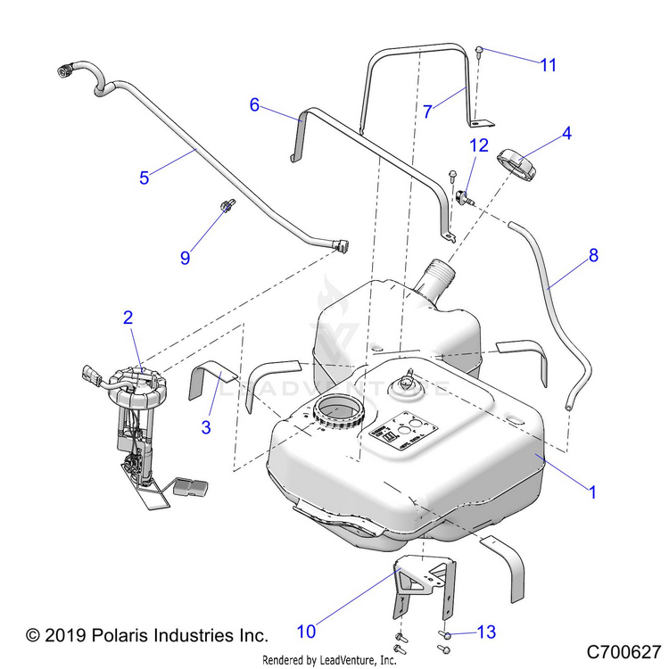 An Image of a Genuine Polaris Parts Schematic Diagram showing the schematic - BODY: FUEL TANK - 2021 POLARIS RANGER XP 1000 NORTHSTAR ULTIMATE