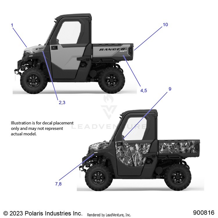 An Image of a Genuine Polaris Parts Schematic Diagram showing the schematic - BODY: DECALS GRAPHIC - 2024 POLARIS RANGER 570 NORTHSTAR
