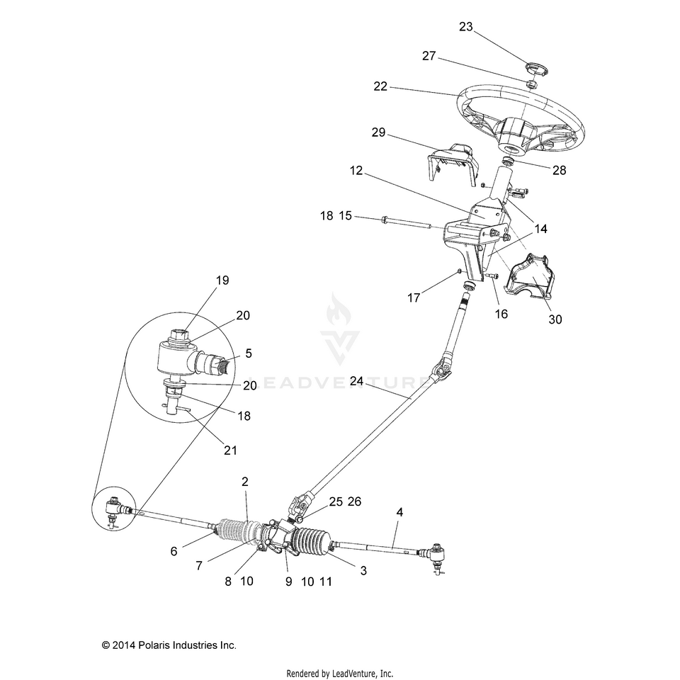 An Image of a Genuine Polaris Parts Schematic Diagram showing the schematic - STEERING: STEERING - 2017 POLARIS RANGER CREW 570 EFI