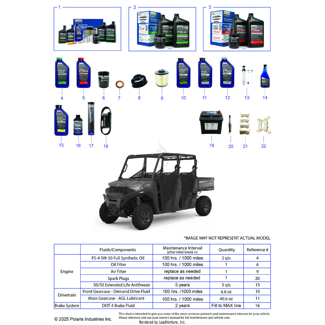 An Image of a Genuine Polaris Parts Schematic Diagram showing the schematic - *SERVICE & MAINTENANCE - 2022 POLARIS RANGER CREW 570 RIDE COMMAND