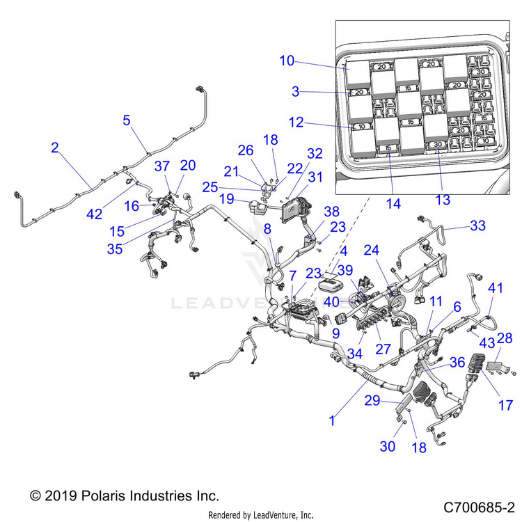 An Image of a Genuine Polaris Parts Schematic Diagram showing the schematic - ELECTRICAL: WIRE HARNESS - 2020 POLARIS RANGER XP 1000 TEXAS EDITION