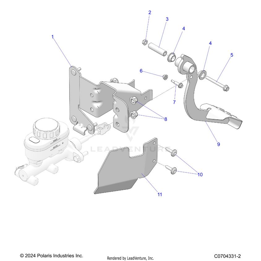 An Image of a Genuine Polaris Parts Schematic Diagram showing the schematic - BRAKES: FOOT PEDAL - 2024 POLARIS XPEDITION XP5 NORTHSTAR