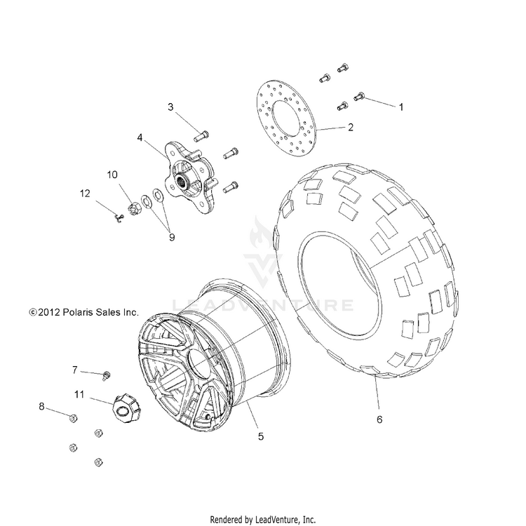 An Image of a Genuine Polaris Parts Schematic Diagram showing the schematic - WHEELS: REAR - 2021 POLARIS RANGER 1000 EPS FULL SIZE