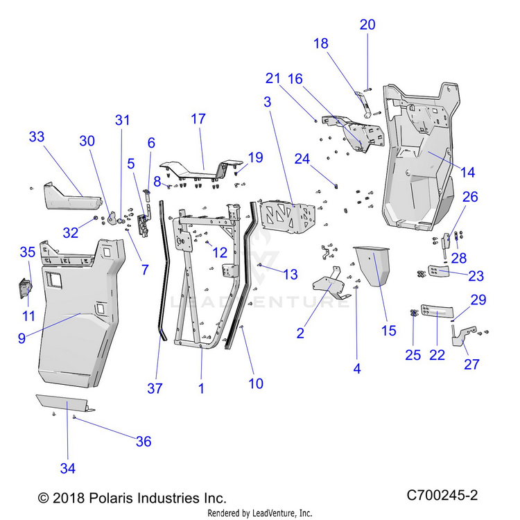 An Image of a Genuine Polaris Parts Schematic Diagram showing the schematic - BODY: REAR DOORS - 2020 POLARIS RANGER CREW XP 1000 EPS HIGH LIFTER