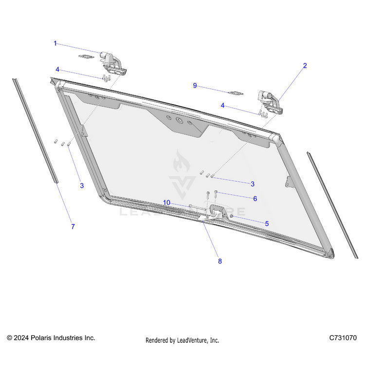 An Image of a Genuine Polaris Parts Schematic Diagram showing the schematic - BODY: WINDSHIELD - 2026 POLARIS RANGER XD 1500 NORTHSTAR CREW