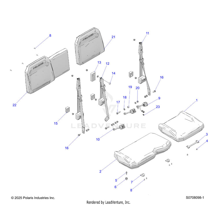 An Image of a Genuine Polaris Parts Schematic Diagram showing the schematic - BODY: SEATS FRONT - 2026 POLARIS RANGER 1000 CREW EPS