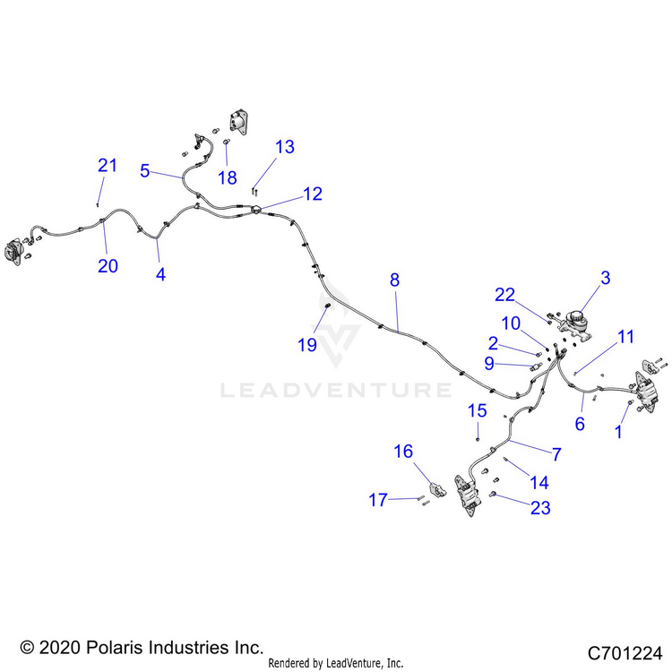 An Image of a Genuine Polaris Parts Schematic Diagram showing the schematic - BRAKES: BRAKE LINES & MASTER CYLINDER - 2021 POLARIS RANGER CREW XP 1000 NORTHSTAR PREMIUM AUDIO