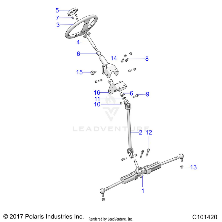 An Image of a Genuine Polaris Parts Schematic Diagram showing the schematic - STEERING: STEERING - 2025 POLARIS RANGER 150 EFI