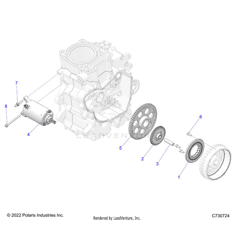 An Image of a Genuine Polaris Parts Schematic Diagram showing the schematic - ENGINE: STARTER DRIVE - 2023 POLARIS RANGER 570 CREW