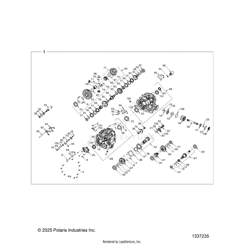 An Image of a Genuine Polaris Parts Schematic Diagram showing the schematic - DRIVE TRAIN: MAIN GEARCASE INTERNALS - 2025 POLARIS RANGER 1000 XP CREW WATERFOWL