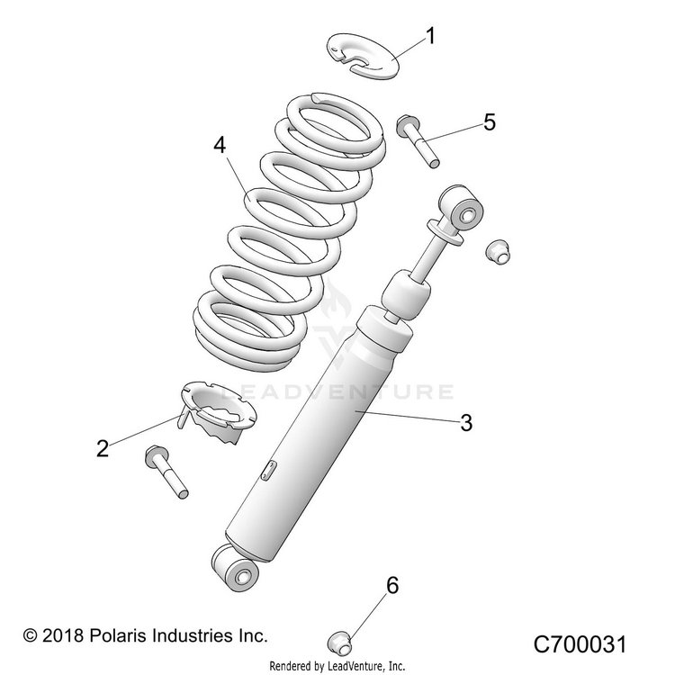 An Image of a Genuine Polaris Parts Schematic Diagram showing the schematic - SUSPENSION: FRONT SHOCK MOUNTING - 2021 POLARIS RANGER XP 1000 RIDE COMMAND