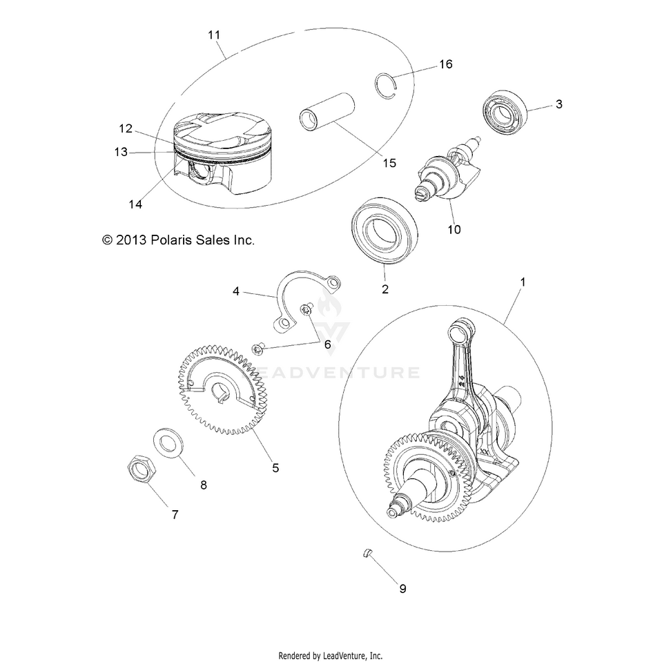An Image of a Genuine Polaris Parts Schematic Diagram showing the schematic - ENGINE: CRANKSHAFT PISTON & BALANCE SHAFT - 2016 POLARIS RANGER ETX