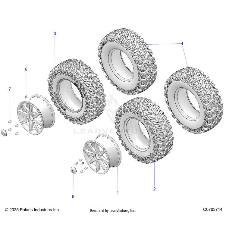 An Image of a Genuine Polaris Parts Schematic Diagram showing the schematic - WHEELS: FRONT &REAR - 2026 POLARIS GENERAL XP 1000 PREMIUM