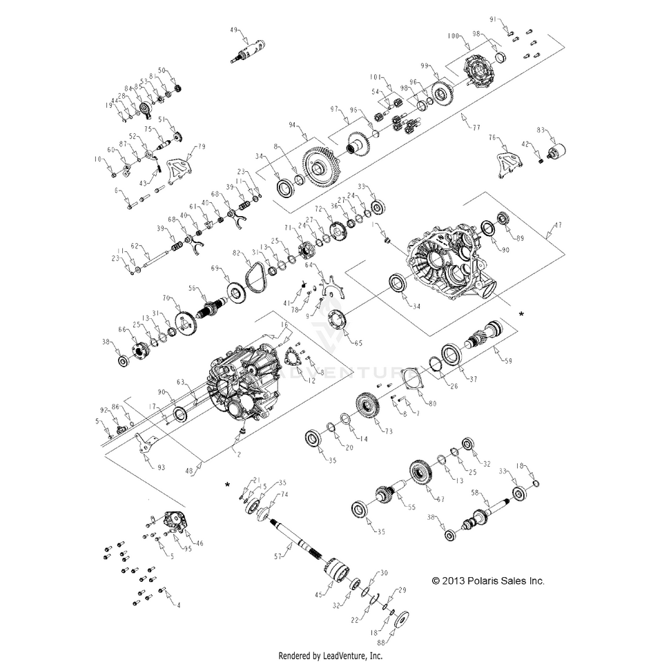 An Image of a Genuine Polaris Parts Schematic Diagram showing the schematic - DRIVE TRAIN: MAIN GEARCASE - 2016 POLARIS RANGER CREW XP 570 FULL SIZE