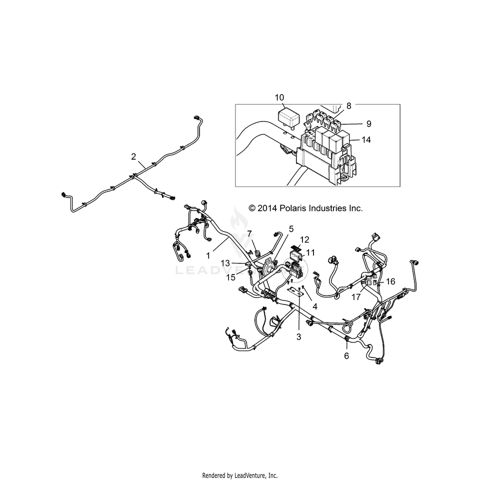An Image of a Genuine Polaris Parts Schematic Diagram showing the schematic - ELECTRICAL: HARNESS - 2016 POLARIS RANGER 900 XP
