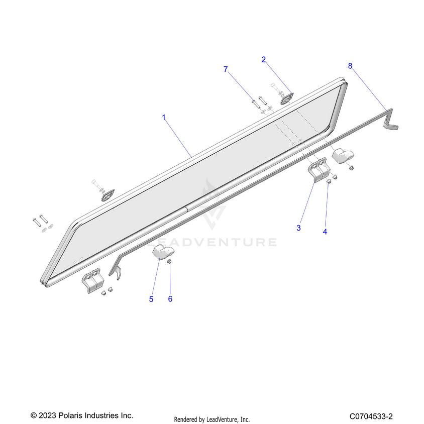 An Image of a Genuine Polaris Parts Schematic Diagram showing the schematic - BODY: REAR WINDOW ASM. - 2024 POLARIS XPEDITION XP NORTHSTAR