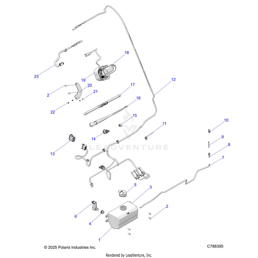 An Image of a Genuine Polaris Parts Schematic Diagram showing the schematic - BODY: WATER BOTTLE PUMP ASSEMBLY & WIPER KIT - 2026 POLARIS RANGER 1000 XP NORTHSTAR ULTIMATE TRAIL BOSS
