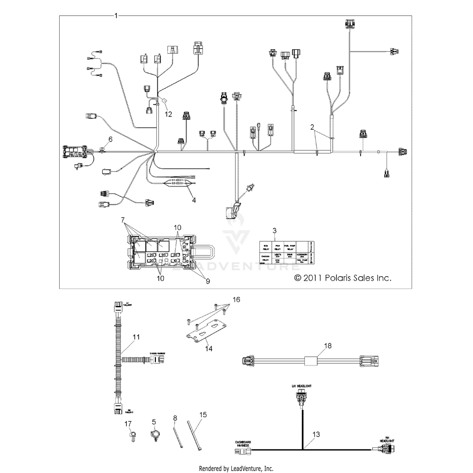 An Image of a Genuine Polaris Parts Schematic Diagram showing the schematic - ELECTRICAL: HARNESSES - 2016 POLARIS RANGER 800 6X6