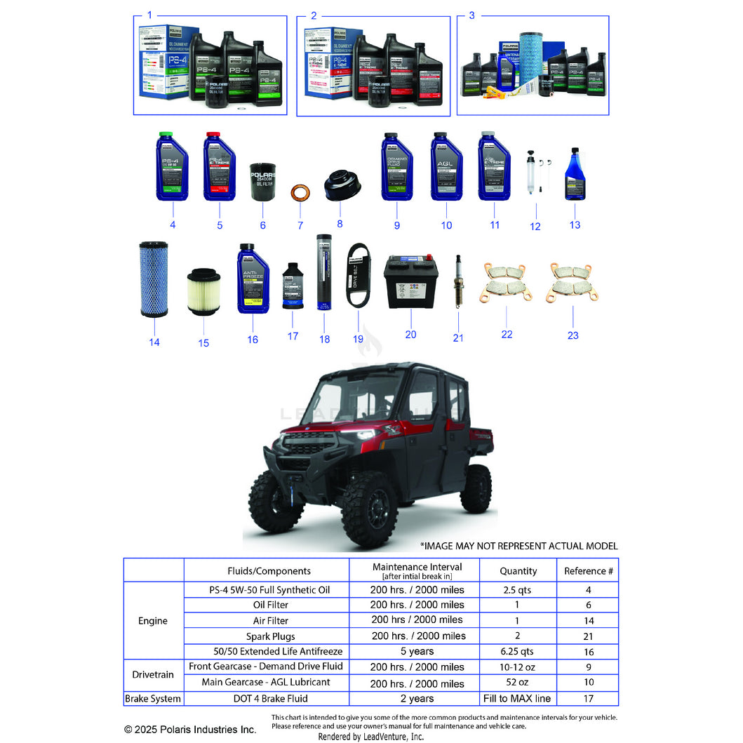 An Image of a Genuine Polaris Parts Schematic Diagram showing the schematic - *SERVICE & MAINTENANCE - 2025 POLARIS RANGER 1000 XP CREW NORTHSTAR ULTIMATE