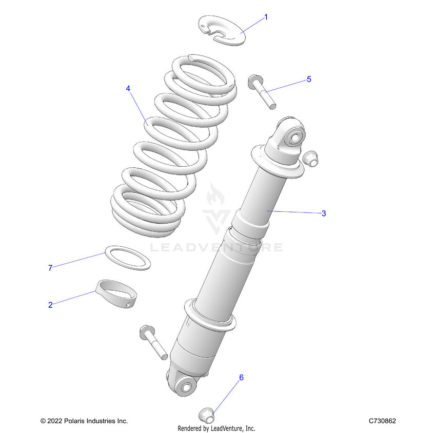 An Image of a Genuine Polaris Parts Schematic Diagram showing the schematic - SUSPENSION: REAR SHOCK MOUNTING - 2023 POLARIS RANGER 1000 EPS