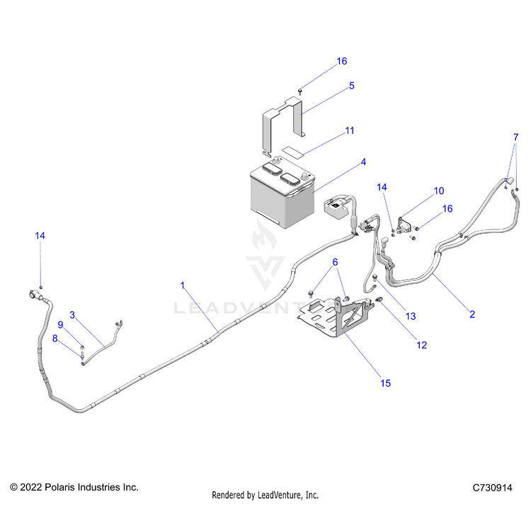 An Image of a Genuine Polaris Parts Schematic Diagram showing the schematic - ELECTRICAL: BATTERY - 2025 POLARIS RANGER 1000 XP CREW TEXAS EDITION
